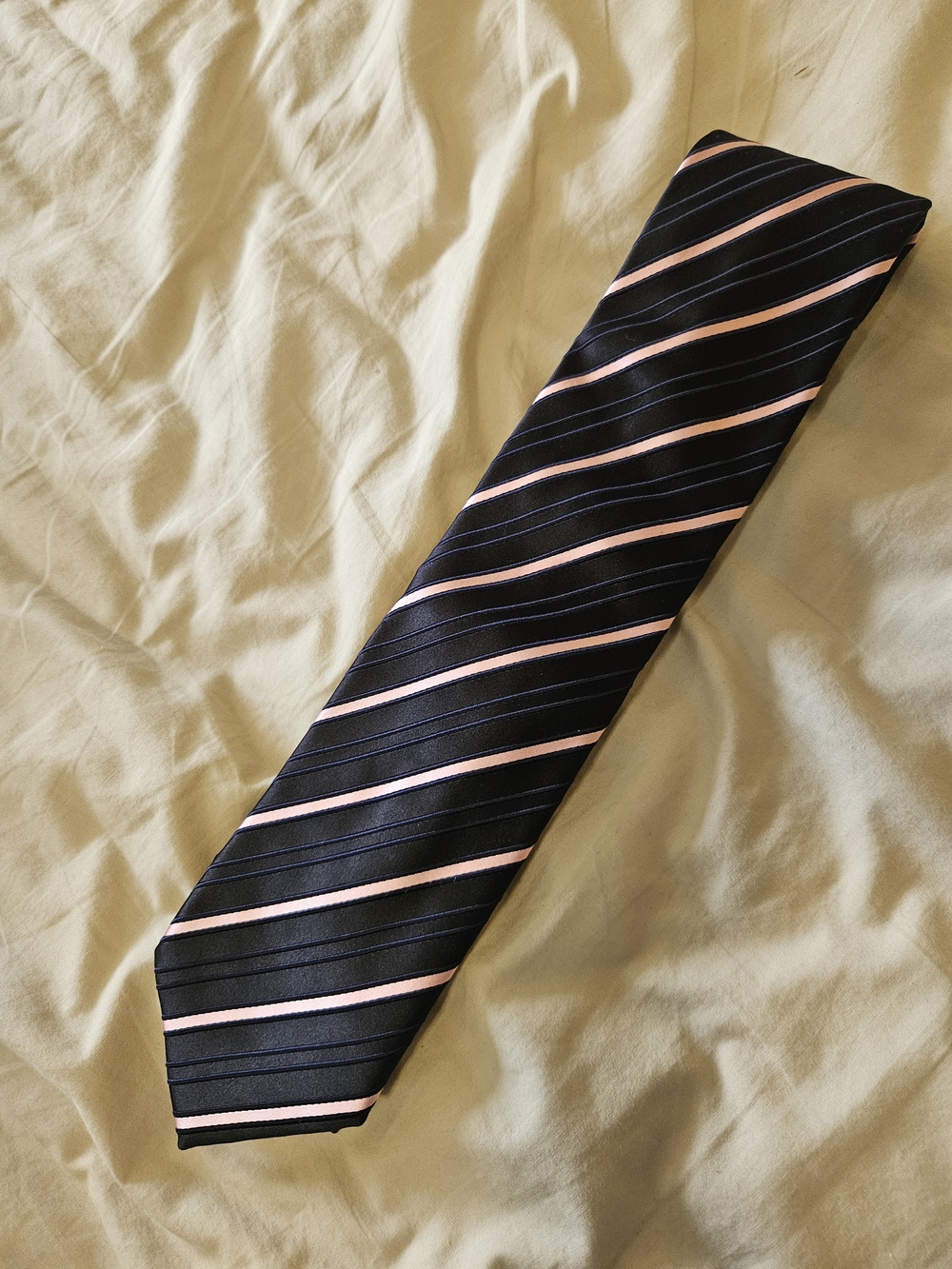 Ermenegildo Zegna Navy Blue Tie with Pink Stripes